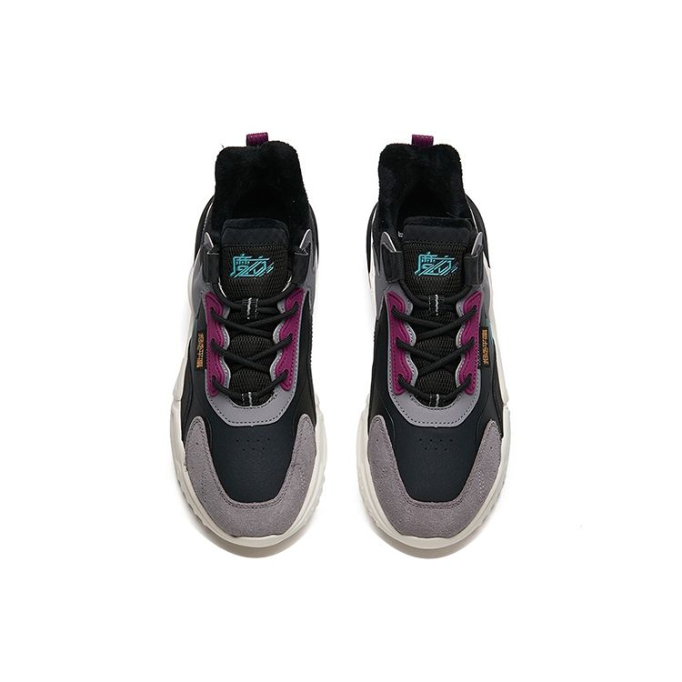 Anta Magic Cube Synthetic Leather Fleece Non-Slip Wear-Resistant Warm Low-Top Dad Shoes Men Sneaker Black Gray 112148808-7