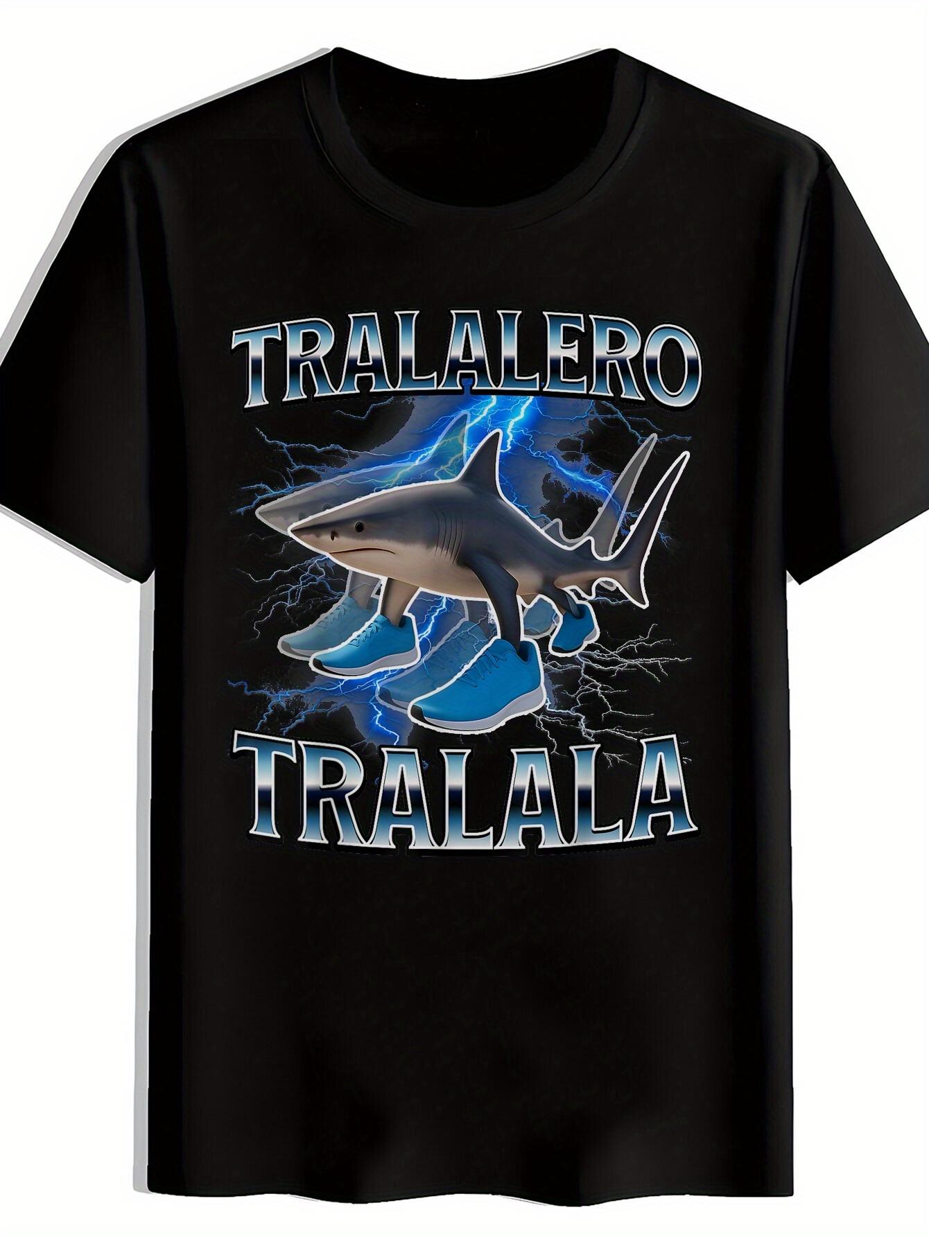 Shark Graphic T-shirt with Tra la la la Print - 100% Polyester Lightweight Summer Tee XXL