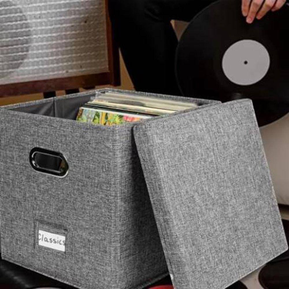 Cotton Linen Vinyl Record Storage Boxes Dustproof Stylish Fabric Storage Boxes with Lids Large Capacity Practical