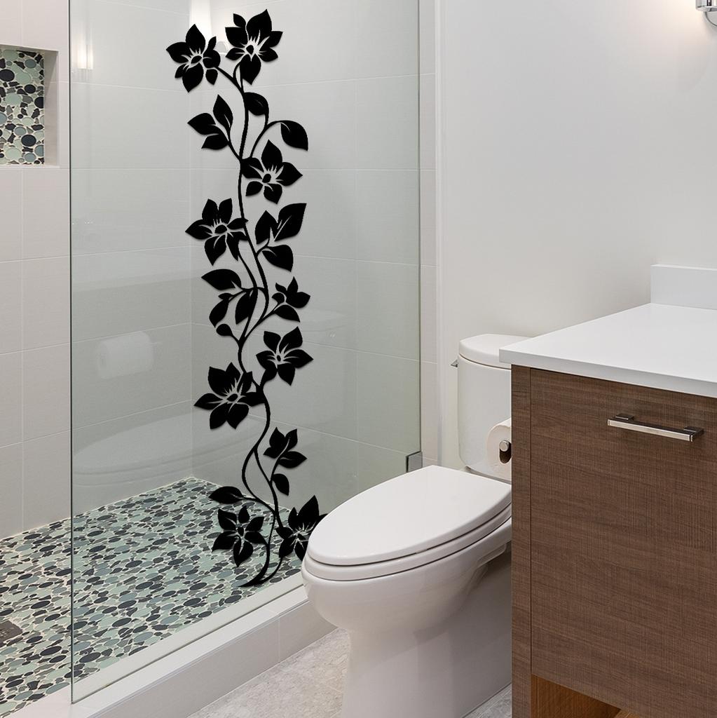 Minimalist Black Flower Vine Window Sticker Bathroom Door Glass Decoration Self-Adhesive Decal