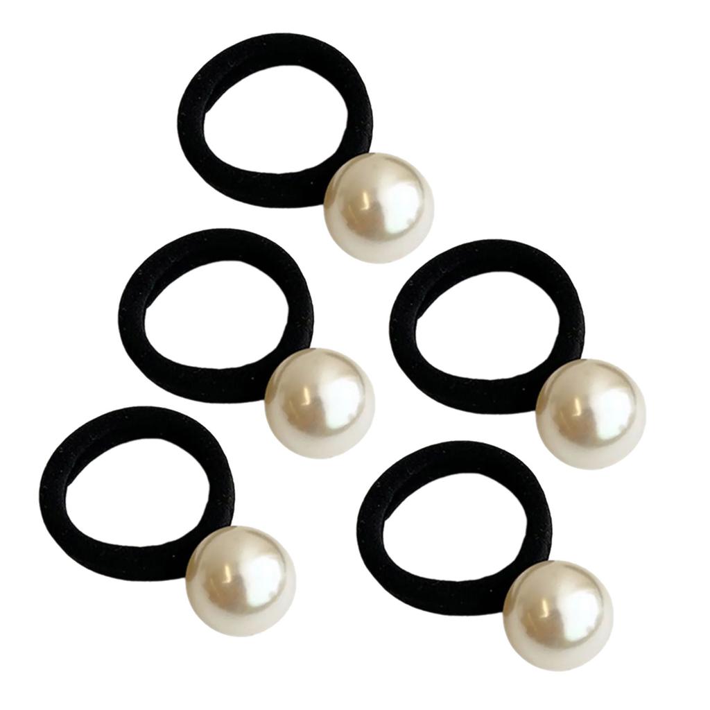 5PCS NonSlip Hair Tie With Artificial Pearls Design High Stretch Hair Tie Hair Styling Accessories For Women Hairstyles