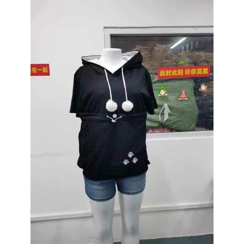 Women's fashionable loose large pocket pocket summer short-sleeved hooded T-shirt