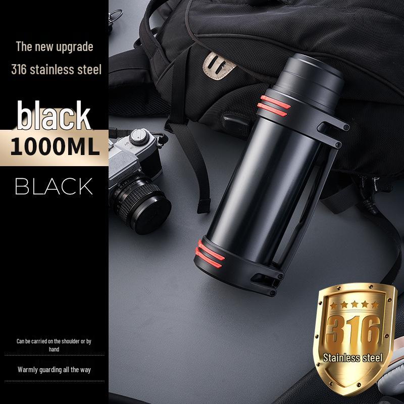 

Large Stainless Steel Insulated Water Bottle with Double Lid and Strap for Outdoor Sports