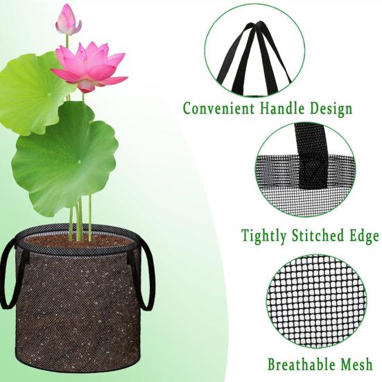 Mesh Pond Plant Basket Aquatic Plant Grow Bag Reusable Large Planter Pots with Handles for Growing Water Lilies Lotus Aquatic Plants