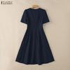 ZANZEA Women Casual Round Neck Elegant Short Sleeve Dress