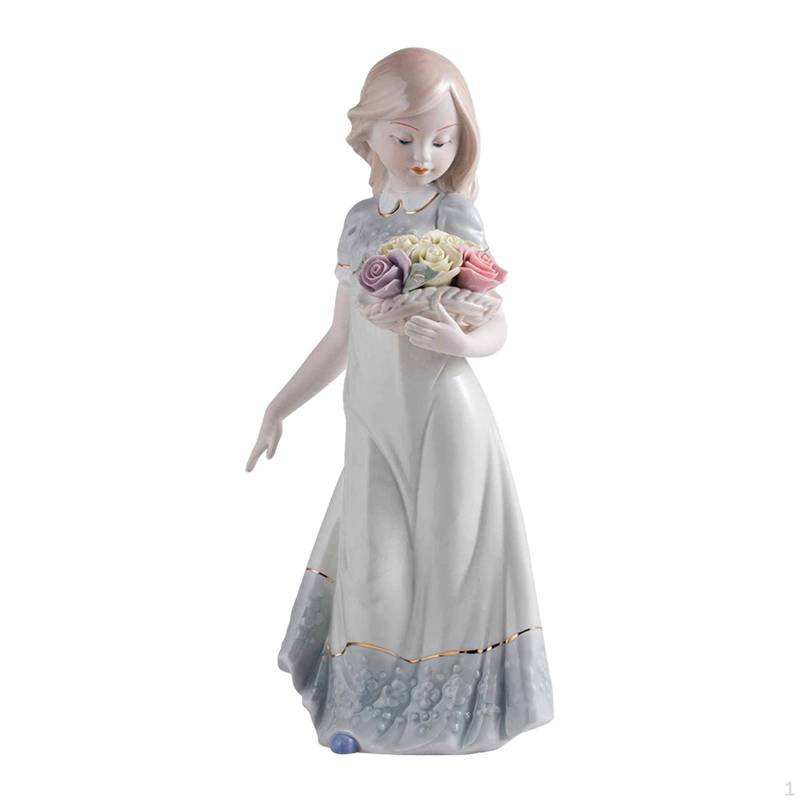 

Керамическая статуэтка девушки, держащей цветы, скульптура, украшение, настольная фигурка, коллекционная статуэтка для семьи