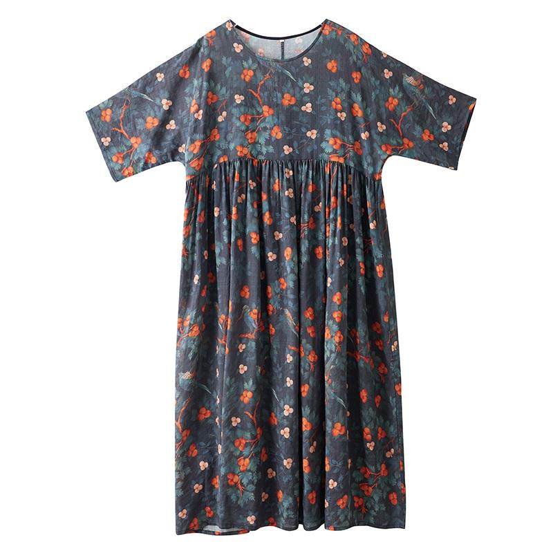 Short Sleeve Plus Size Cotton Vintage Floral New In Dresses for Women Casual Loose Long Summer Dress