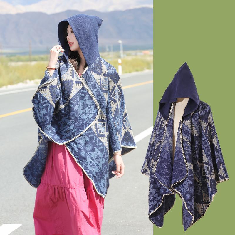 Yunnan Dali Ethnic Style Women's Warm Hooded Scarf Cloak
