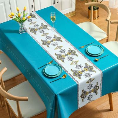 Ethnic Style Blue Gem Flower Dining Table Cloth Coffee Table Cloth Waterproof, Oil-Proof And Anti-Scalding Rectangular Tablecloth Wind