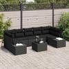8 Piece Black Poly Rattan Garden Sofa Set with Cushions