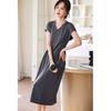 Casual Short-sleeved Dress for Women In Summer New Three-dimensional Pleated Design Waist-hugging and Slimming V-neck Long Skirt