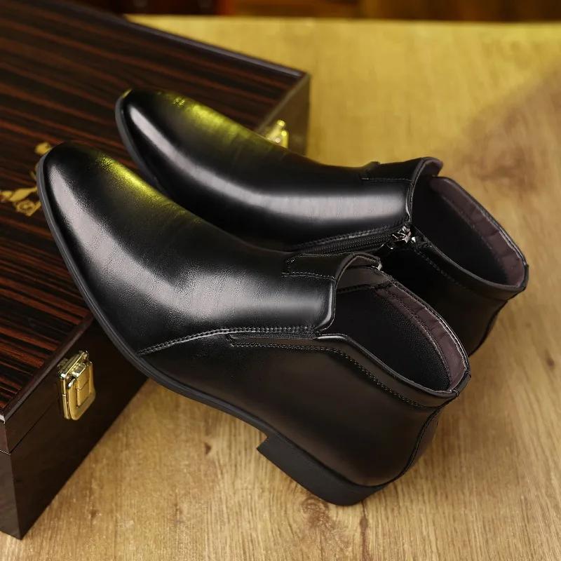 Bottes de Cowboy Rétro Chaussures en Cuir Bottines Chelsea Bout Pointu Bottes pour Hommes Fermeture Éclair Bottines pour Hommes Automne Hiver Chaussures de Ville