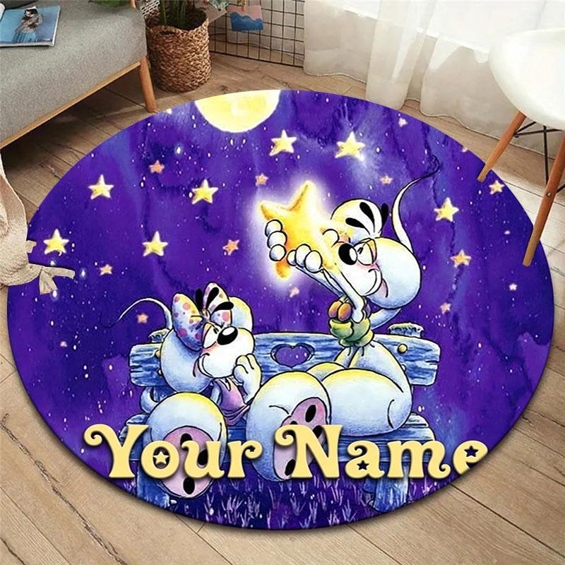 Diddl Custom Name Round Area Rug,Carpet Rug for Living Room Bedroom Sofa Playroom Decor,Non-slip Floor Mat