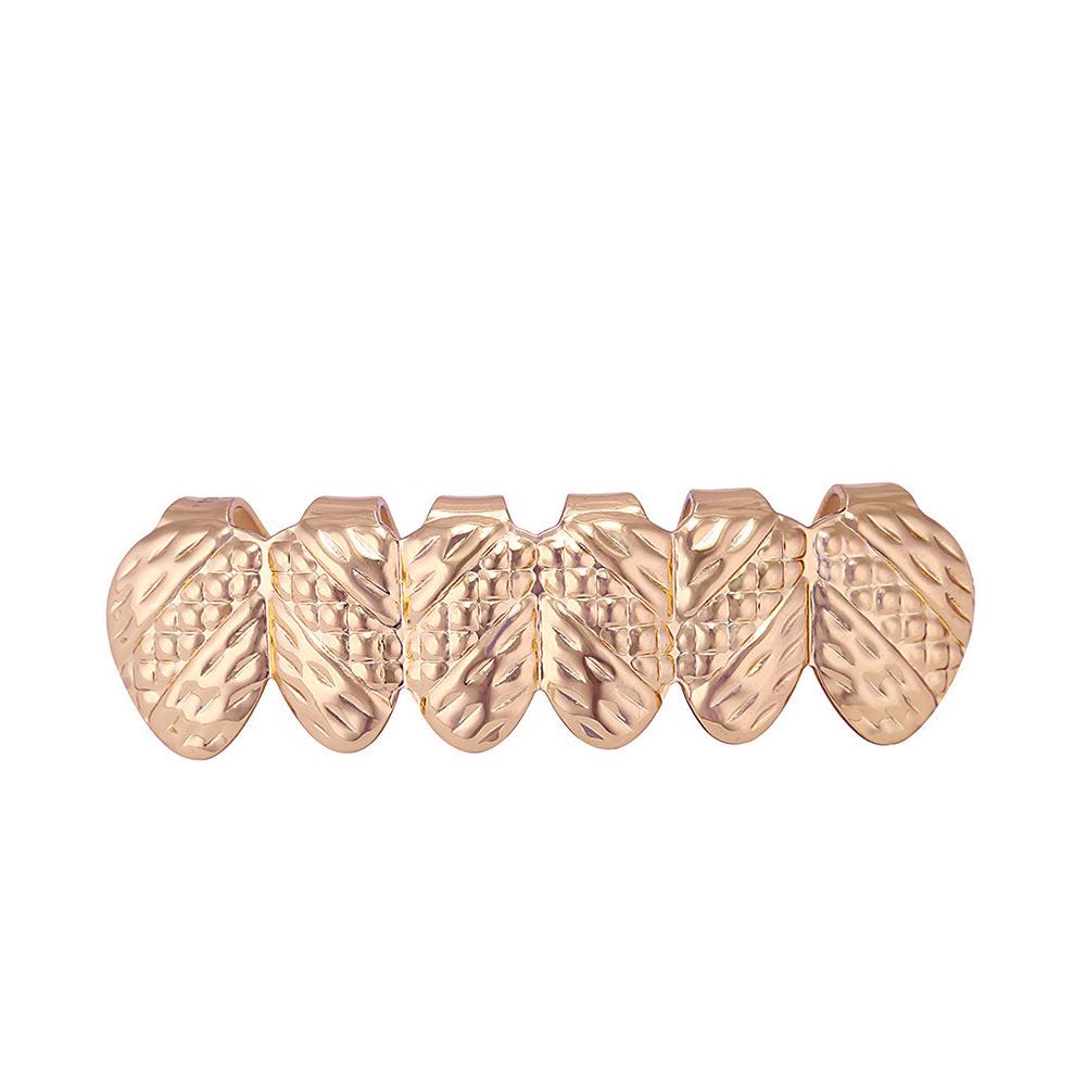 18K Gold-Plated Zircon Hip Hop Grillz with Leopard Print and Six Teeth Design