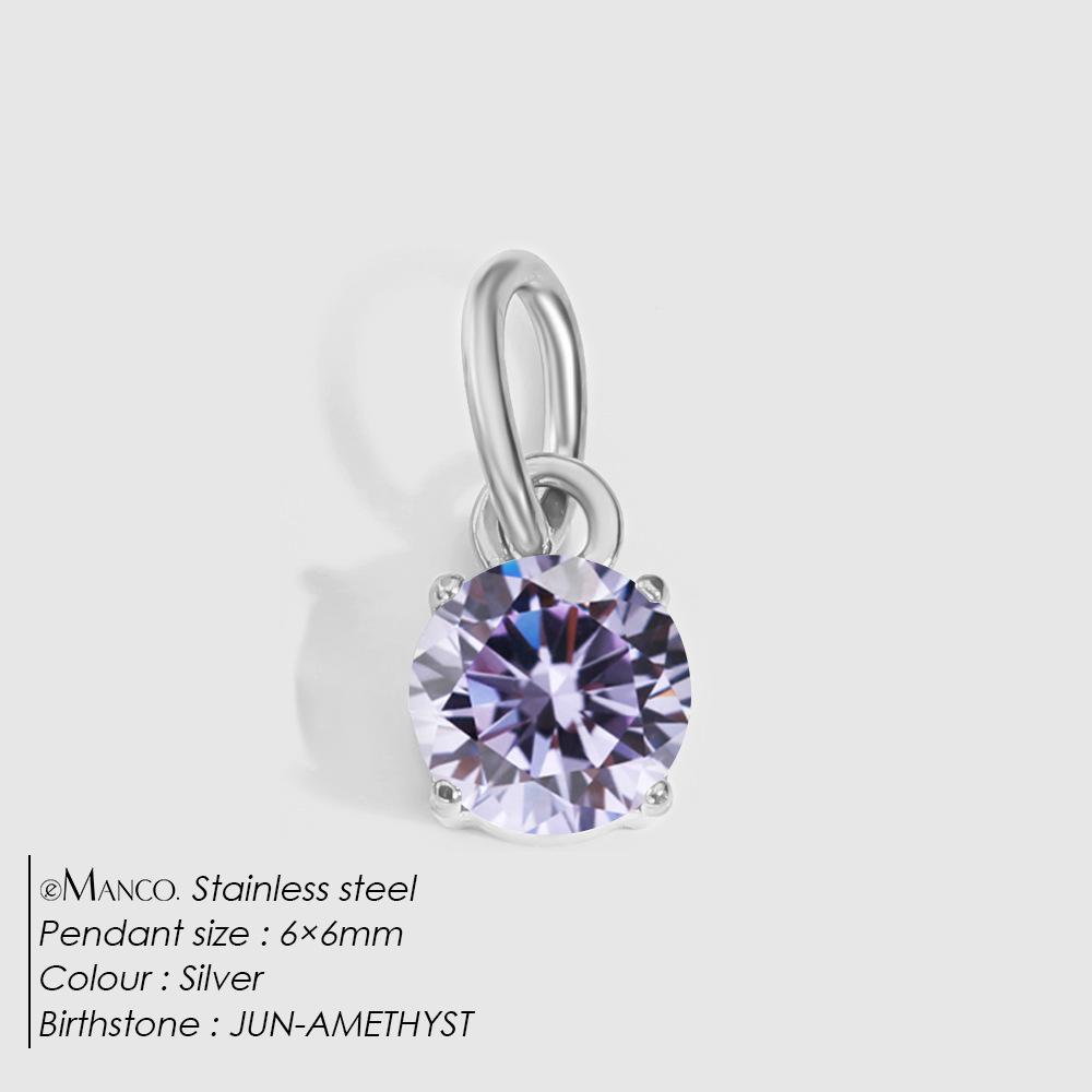 eManco DIY Jewelry Accessories: Stainless Steel Round Cubic Zirconia Pendant Necklace