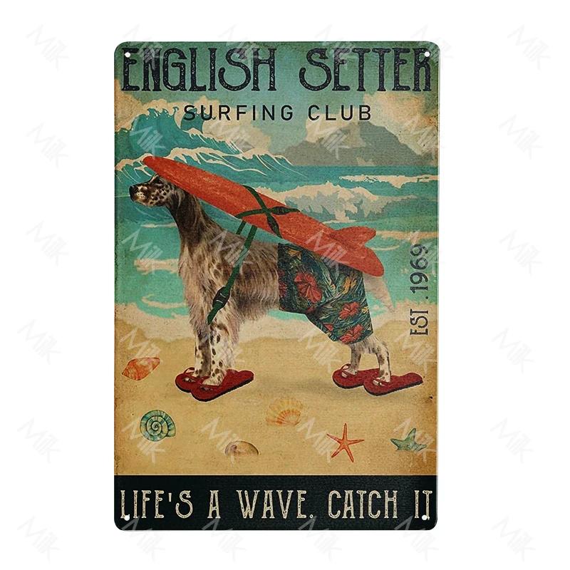 English Setter Dog Plate Vintage Wall Stickers Metal Poster for Sweet Home Coffee Pet Shop Beach Garden Halloween Decoration