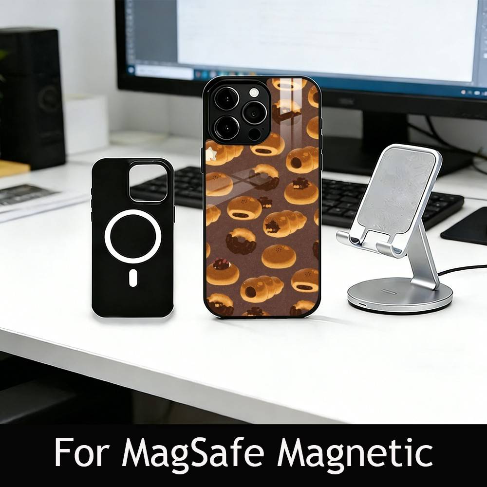 Cute Bread Illustration Phone Case For iPhone17,16,15,14,13,12,11 Plus,Pro Magnetic with Magsafe Wireless Charging