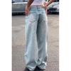 Womens Y2K Angel Wings Print Jeans High Waist Loose Straight Leg Washed Distressed Wide Trousers