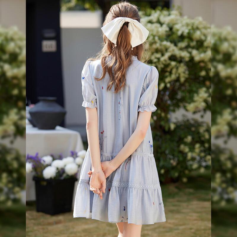 Bailuyu Embroidered Puff Sleeve A-Line Mini Dress