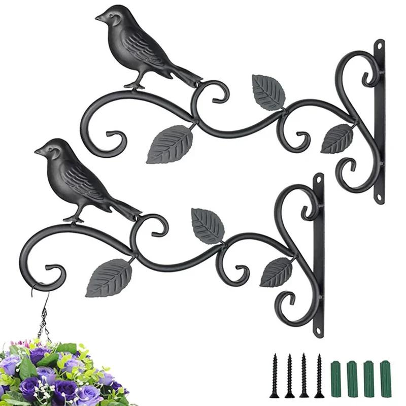 Wrought Iron Hanging Flower Pot Basket Plant Brackets Flowerpot Hanger Basket Outdoor Wall Mount Planter Hook Garden Decoration