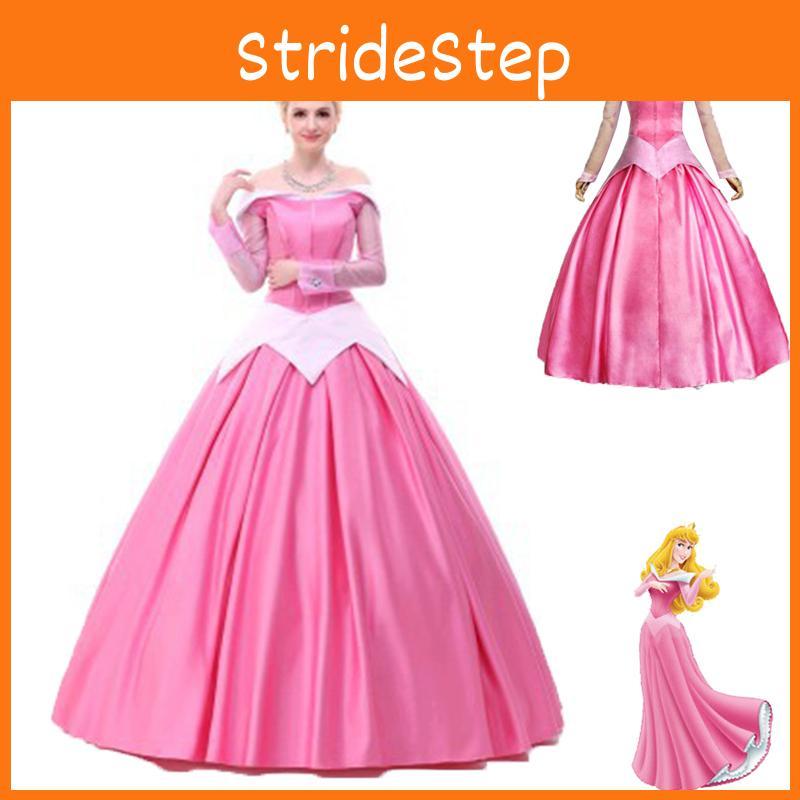 Enchanting Pink Sleeping Beauty Aurora Gown Costume For Women With Puff Sleeves
