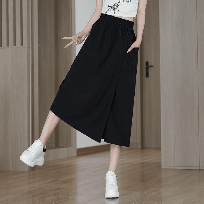 

Новые китайские повседневные брюки для женщин с высокой талией и универсальным ощущением прохлады без просвечивания, широкие юбки-брюки M