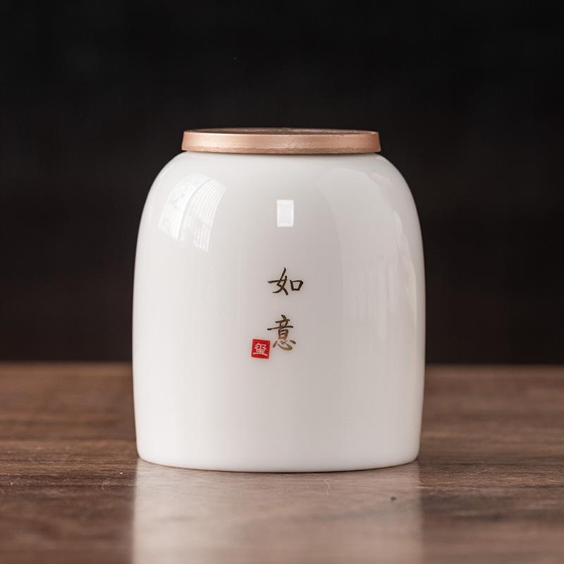 Suet Jade Ceramic Tea Can Size Aluminum Alloy Sealed Can Household Pu'er White Tea Loose Tea Can High-grade