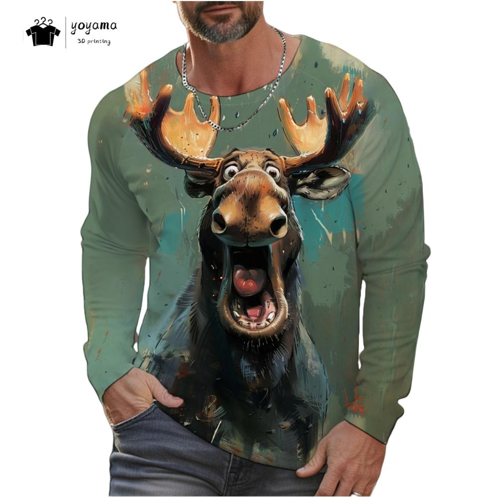 Funny Chicken Pattern Men Long Sleeved T-Shirt 3D Print Autumn Loose-Fitting Men's Clothing Casual Fashionable O-Neck Men's Top