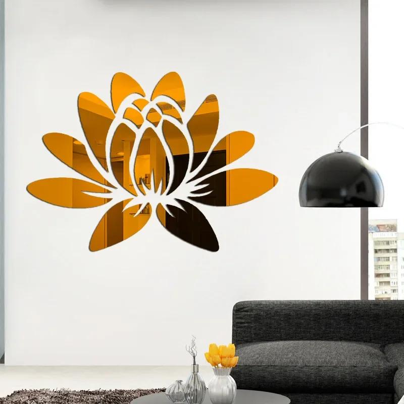 3D Mirror Wall Sticker Lotus Flower Removable Acrylic Art Mural Decal Stickers For Living Room Bedroom Home Decorations