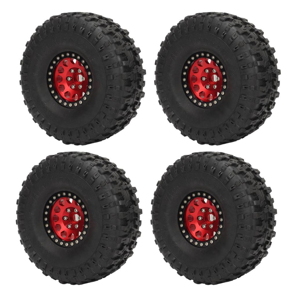4PCS 1.9inch RC Crawler Rubber Tires 12 Hole Aluminium Alloy Wheels Hub Replacement for SCX10 1 10 Red