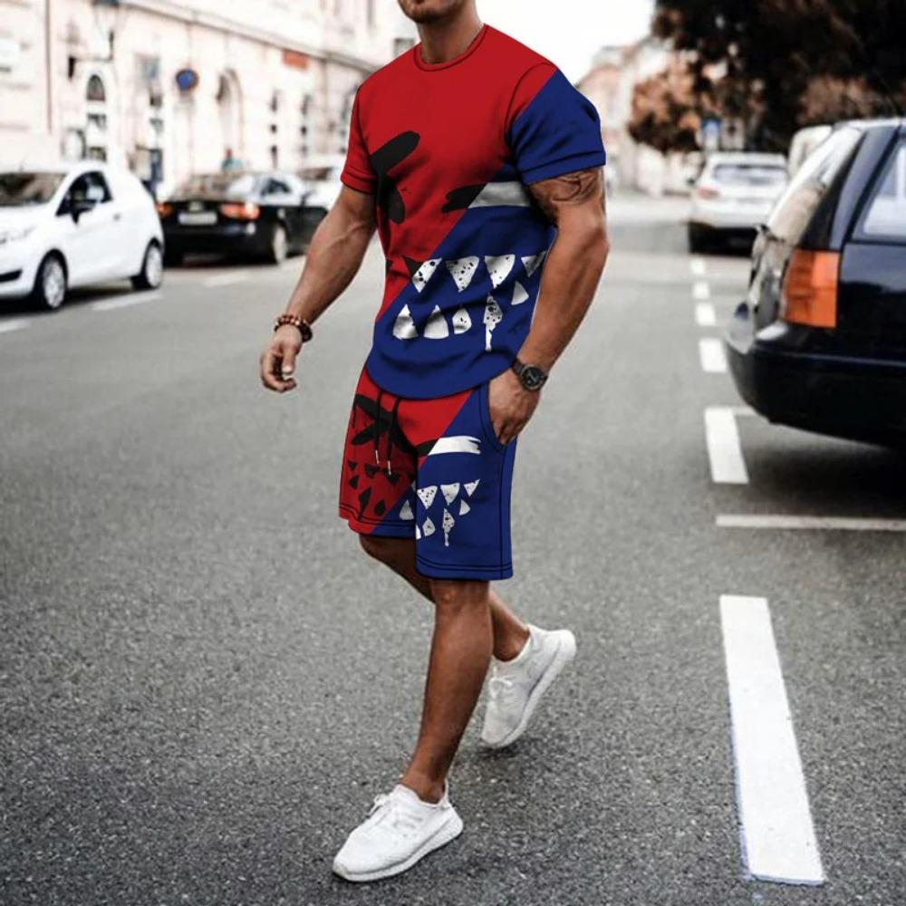 3D Demon Face Print Men Short Sleeve T-Shirt Shorts Two Piece Sets Hip Hop Trend Harajuku Streetwear Summer Casual Outfit