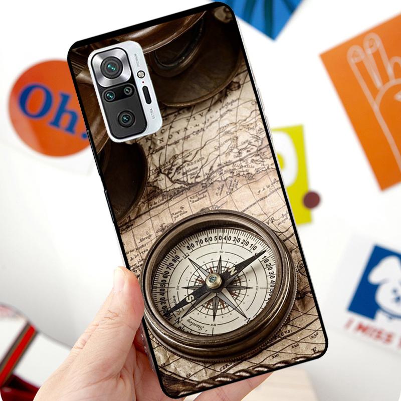 World Map Compass Nautical Case For Xiaomi Redmi Note 12 Pro 11 8 9 10 Pro 9S 10S 11S 12S Redmi 12C 10C 9C 10A Cover