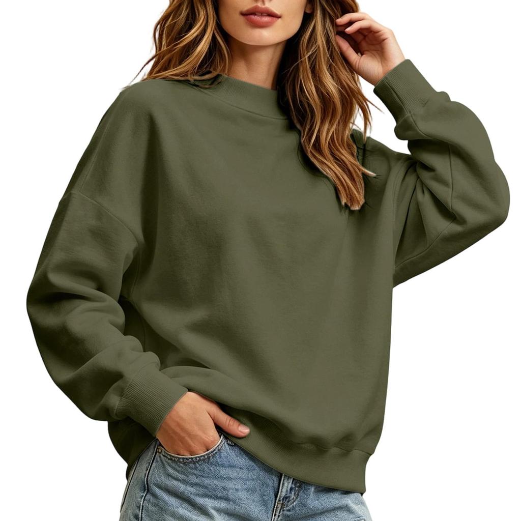 Women's Long Sleeve Color Round Neck Loose Fit Sweatshirt Soft Comfortable Casual Pullover for Everyday Wear