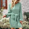 Women O-Neck  Long Sleeve Knit Stretchable Elasticity Slim Sweater Bodycons  Sweater Dress