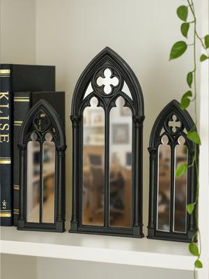 3 Pezzi Specchio ad Arco Nero Gotico Decorazione da Tavolo Specchi Decorativi a Forma di Vetrate di Chiese Vintage Ornamenti da Scrivania e Scaffale per la Casa