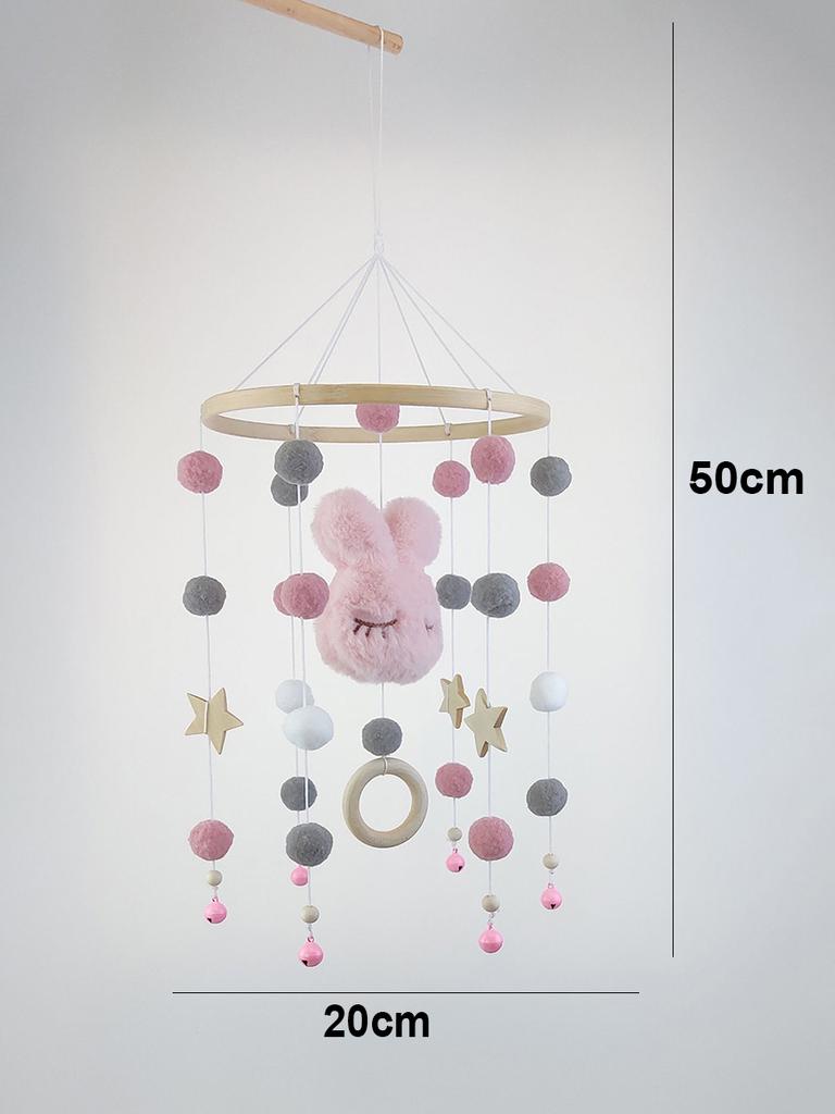 Wooden Crib Mobile Baby Bed Bell Rattle Toy Soft Felt Cartoon Bear Mobile bracket Newborn Music Box Bed Bell Hanging Bracket Toy