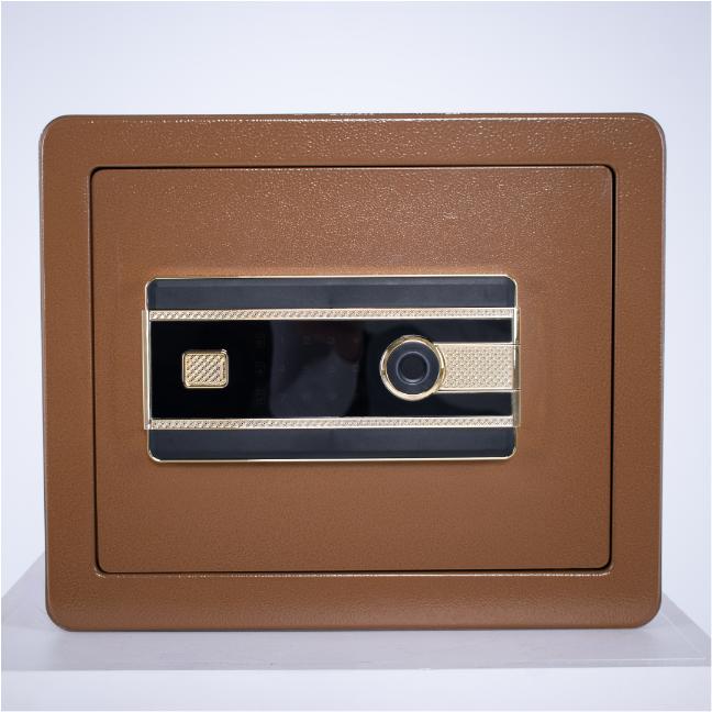 Pancerny domowy sejf biometryczny na odcisk palca 30x36x30 cm brązowy