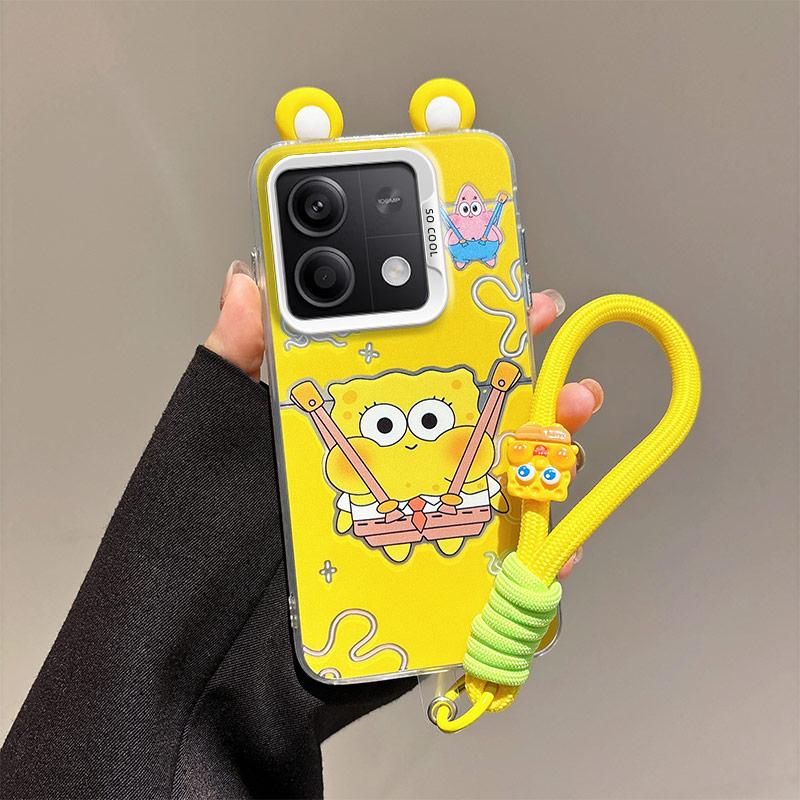 KEYSION Cute Ear Cartoon Case for Redmi Note 13 Pro 5G with Lanyard Soft Silicone+PC Shockproof Phone Cover for Xiaomi POCO X6 5G