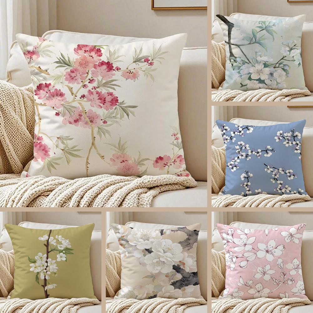 Birkenblüten Aprikosenblüten Frühlingsblumen Kissenbezug Kissenhülle Milbendicht Verdeckter Reißverschluss Kurzflor Sofakissen