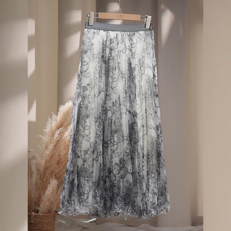 Bailuyu Vacation Style Pleated Irregular Printed Skirt