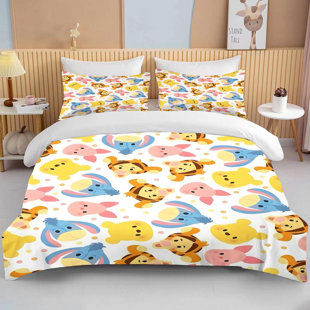Winnie The Pooh Printed Bedding Sets Cartoon Comforter Cover Bed Cover Duvet Cover Pillow Case 2-3 Pieces Sets Kids Adult Size