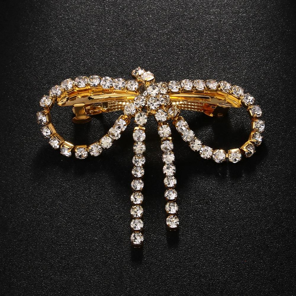 Shiny Rhinestone Bow Hairpins Elegant Tassel Spring Clip Fashion Bowknot Side Clip  Bride