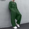 INCERUN Men Collarless Long Sleeve Belt Solid Sports Casual Buttons Long Jumpsuits Rompers