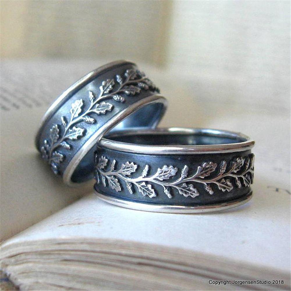 Vintage Snidad Bladgren Mönster Ring För Kvinnor Antik Koppar Färg Bohemiska Retro Accessoarer Vigselring Smycke Present