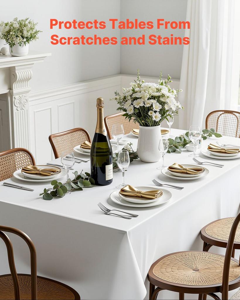 White Tablecloths for Rectangle Tables, 6 Pack, 70 x 120 Inches, Reusable and Machine Washable Table Clothes, Wrinkle-Resistant Polyester Fabric Table