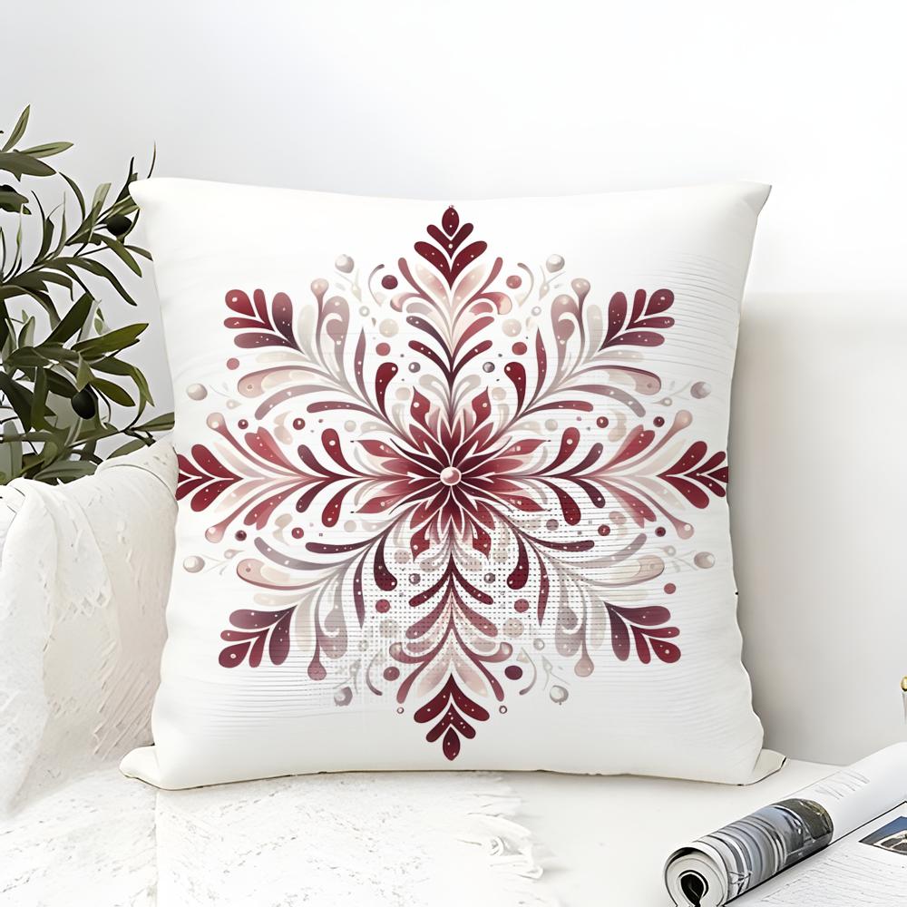 Colorful Snowflake Hexagonal Maple Print Pillow Case Cotton Linen Fabric Square Zipper Pillowcase Home Decorative Living Room