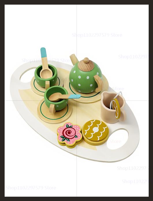 Wooden Tea Set for Little Girls Play Food Pretend Play Kitchen Accessories for 3-5 Years Old Girls and Boys Tea Time Party Toys