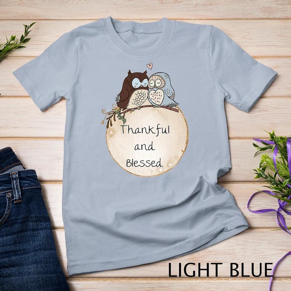 Womens Thankful and Blessed Owls Inspirational Unisex T-shirt 5 L