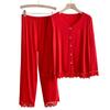 Lace Long Sleeve Pajama Set: Women's Loose-Fit Autumn/Winter Wear, Versatile for Outdoor Use.