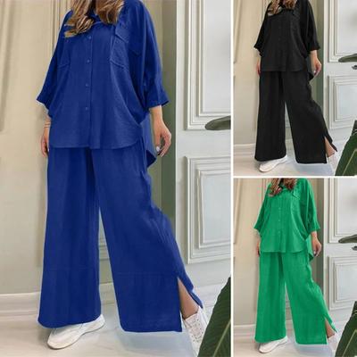 Cotton Outfits Womens Blouse and Pants Casual Two Piece Suit Set